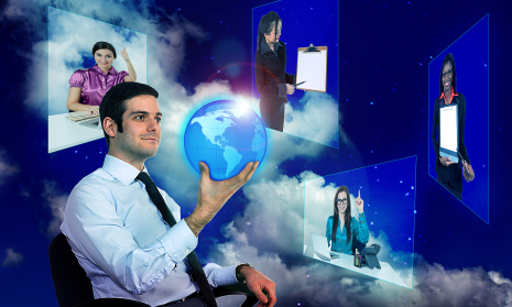 businessman with digital screen